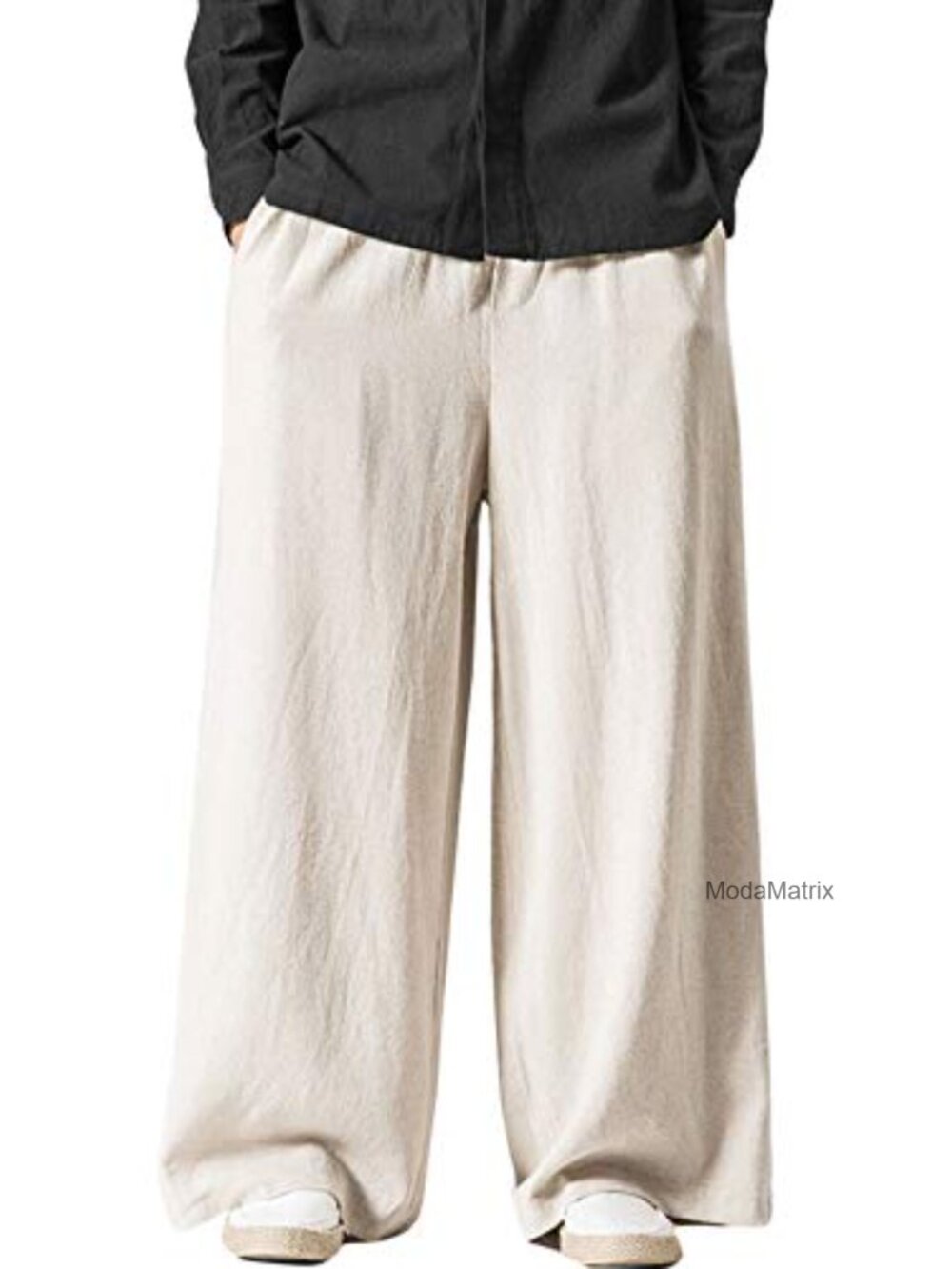 Men's Linen Pants Casual Wide Leg Baggy Trousers with Pockets